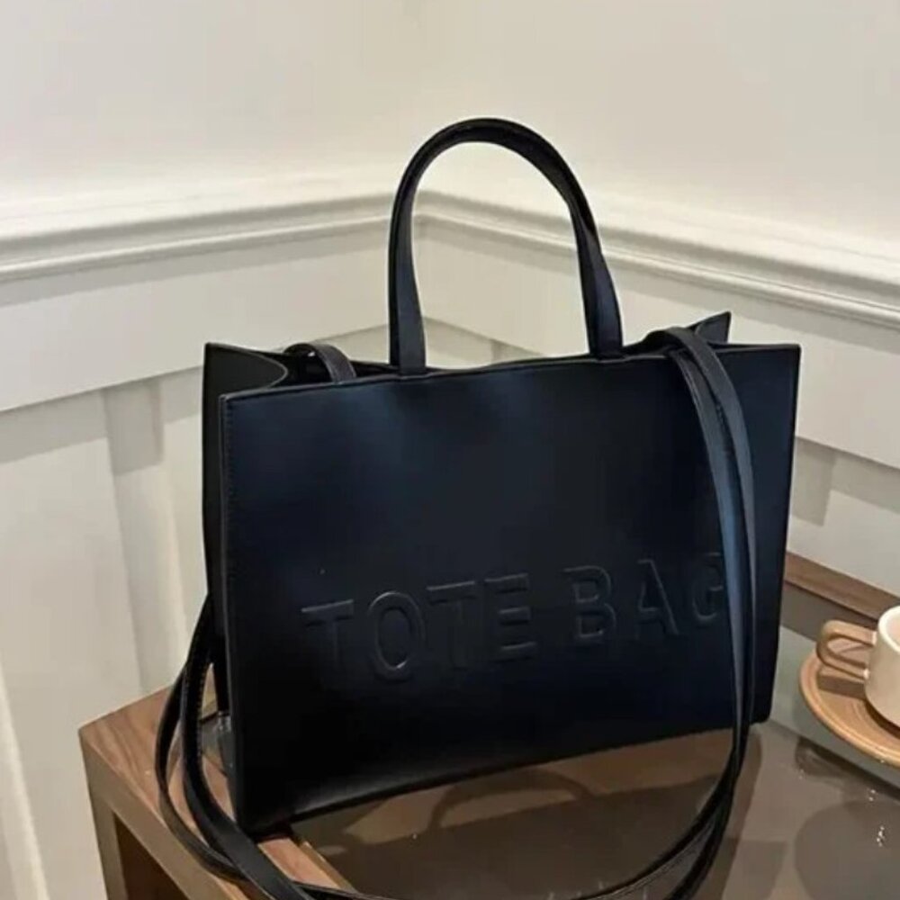 Chic Black Embossed Tote – Vegan Leather Shoulder Bag for Women - Picture 4 of 6